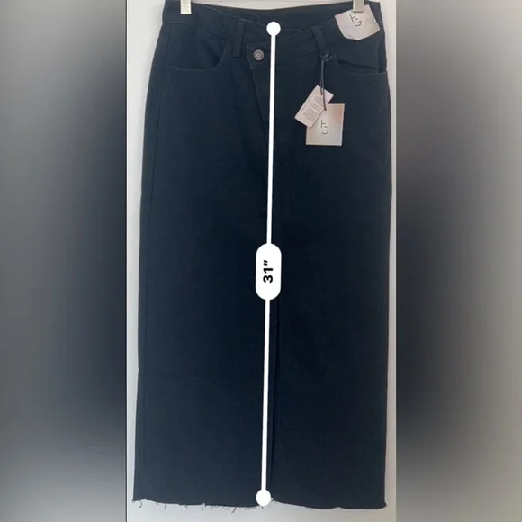 NEW Black Denim Maxi Skirt 25 High Slit Raw Hem Y2K Boho Grunge Minimalist NWT - Picture 5 of 9